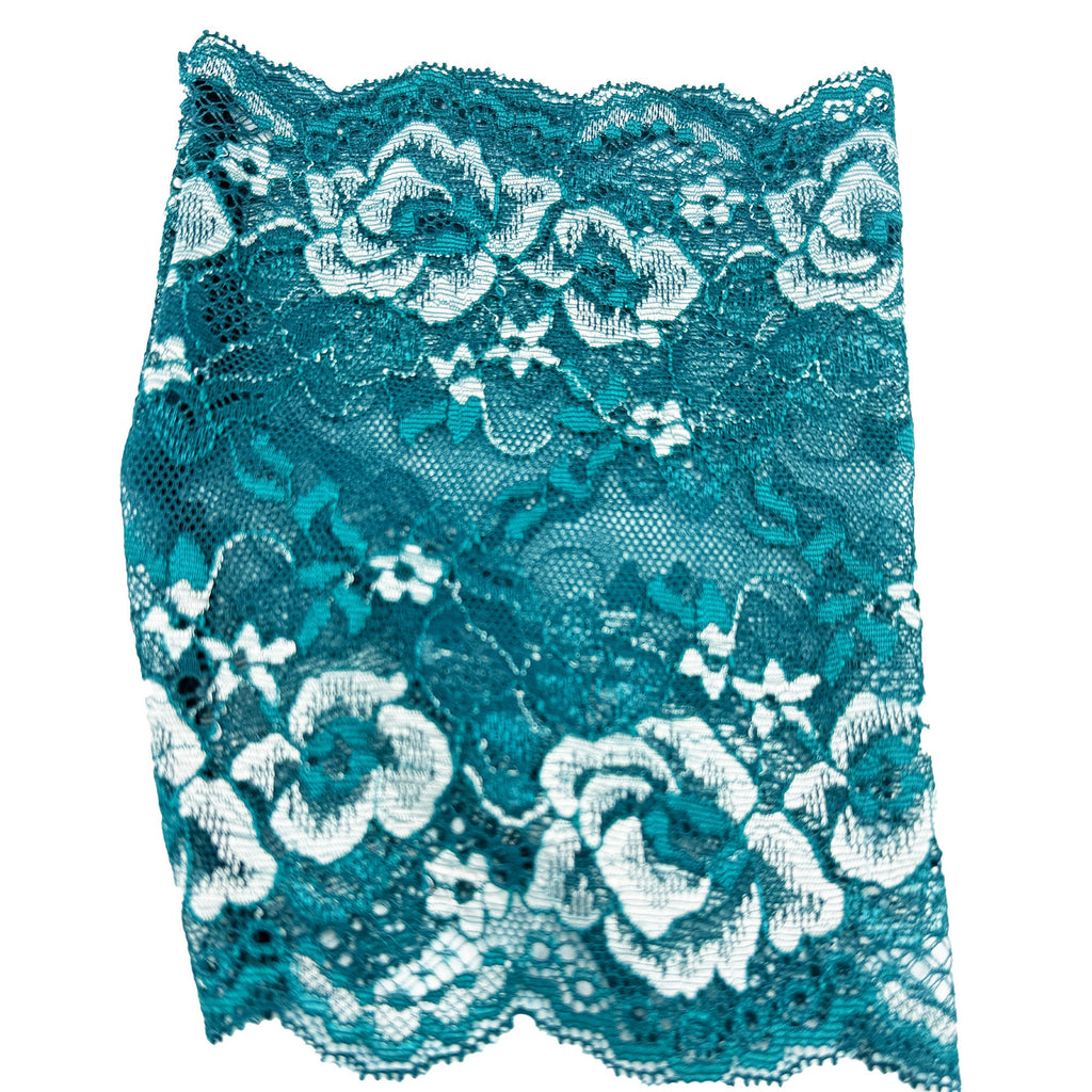 Unlined Teal Floral 6.5" Lace PICC Line Cover