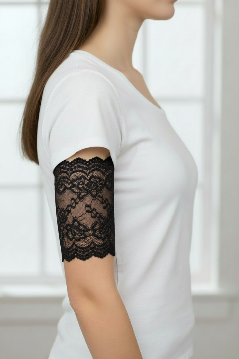 6" black lace cover on model