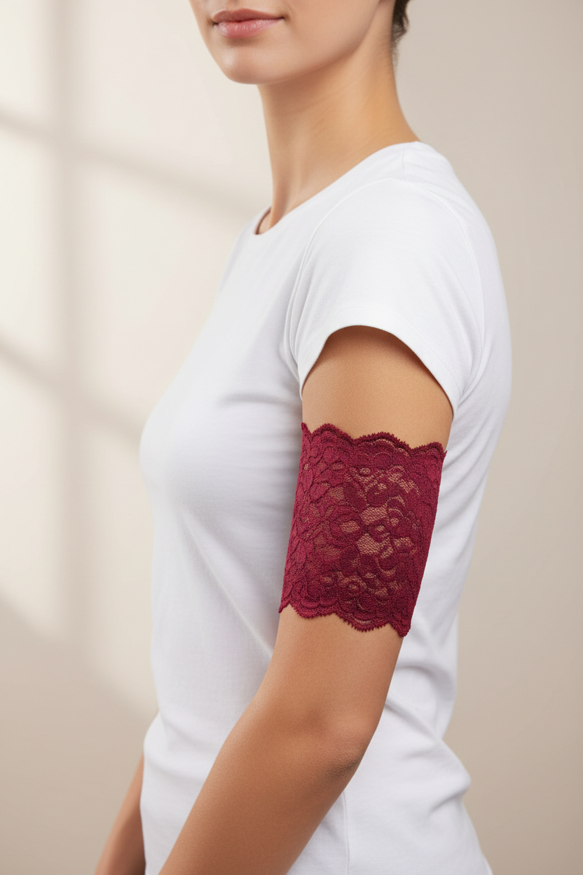 6" burgundy lace cover on upper arm
