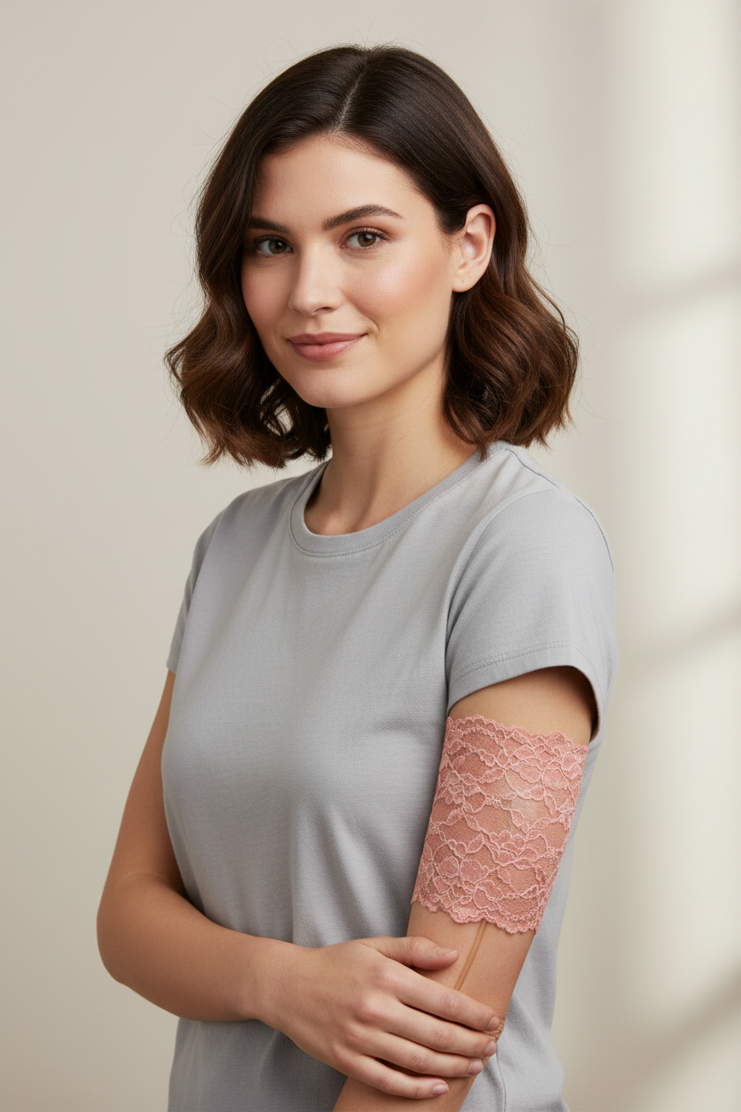 6" coral peach lace cover on upper arm