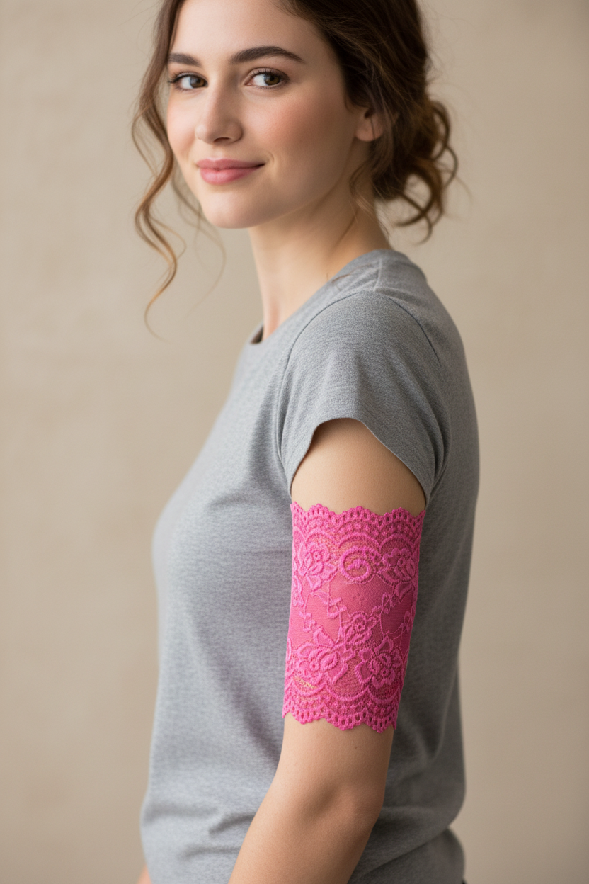 6" hot pink lace cover on upper arm