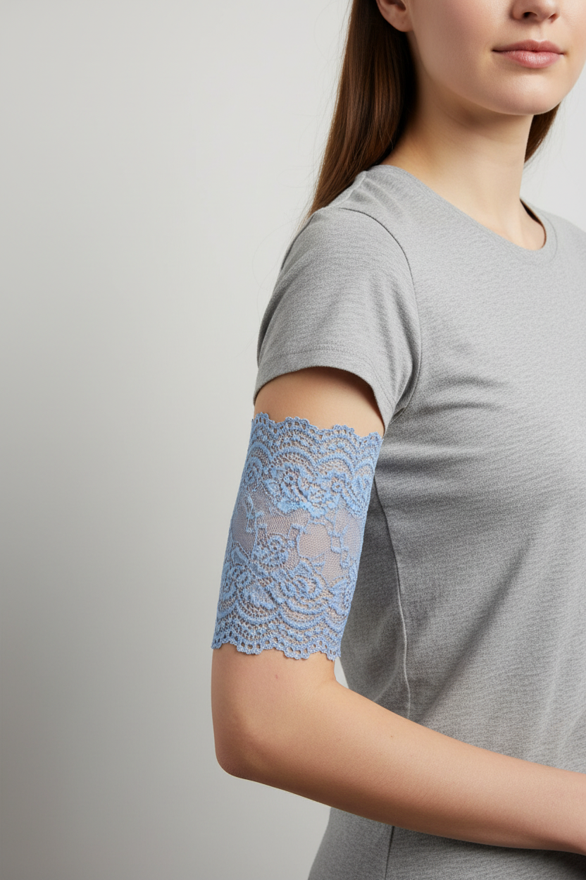 6" light blue lace cover on upper arm