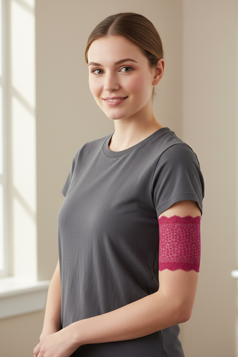 6" pink leopard lace cover on upper arm