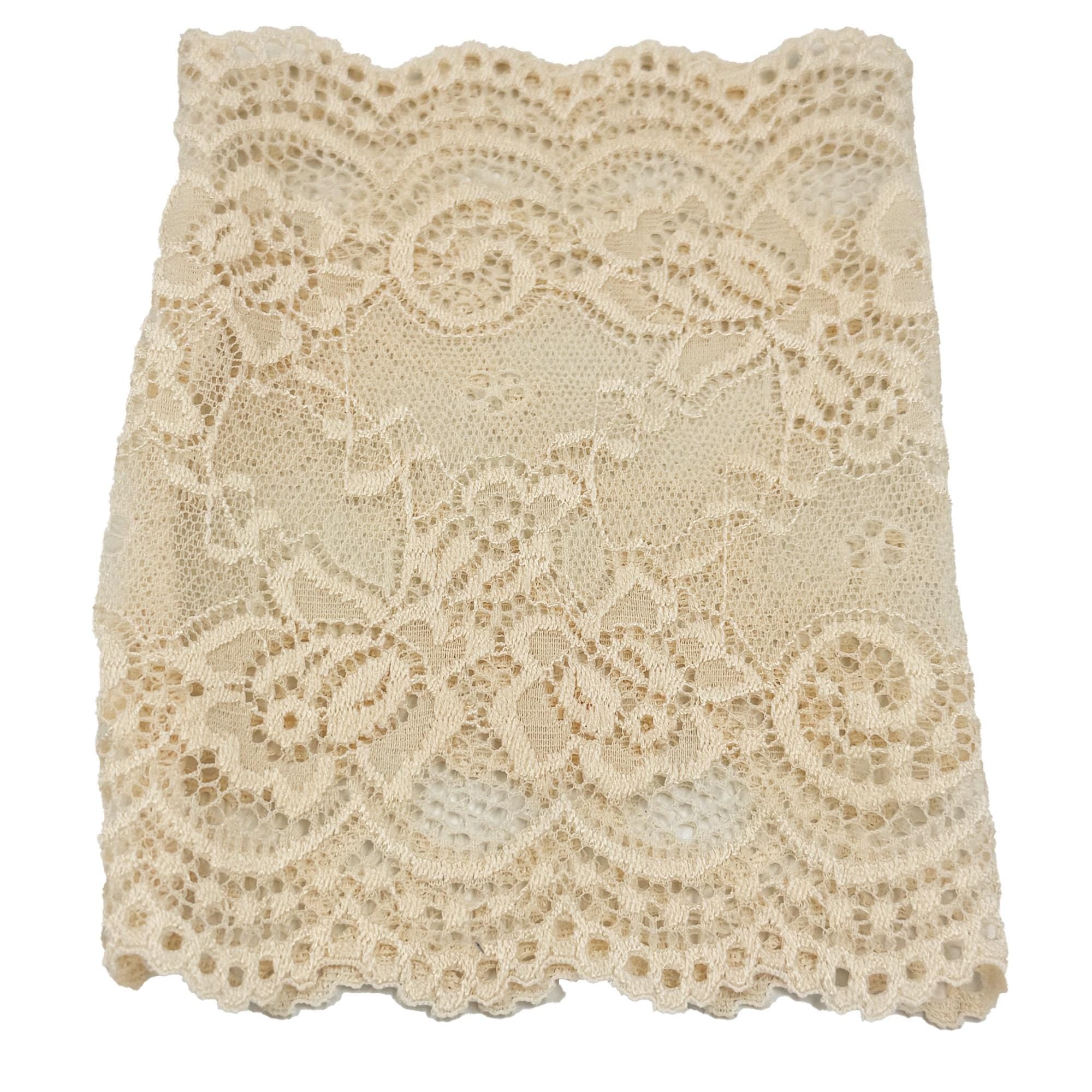 6" long Lined Beige Stretch Lace