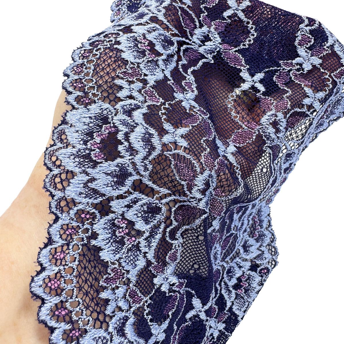 Unlined Purple & Blue Floral Stretch Lace Arm Sleeve Cover 6.5" Long