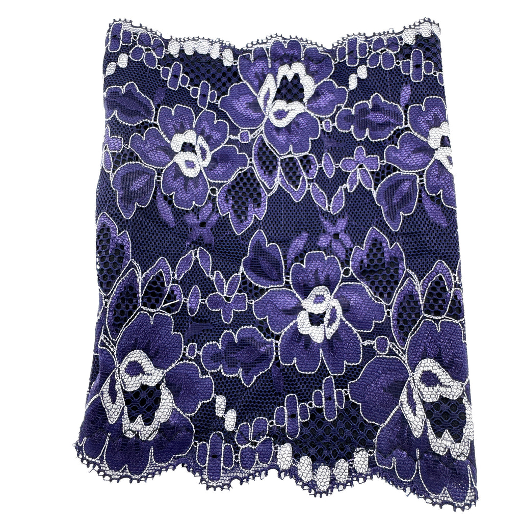 Unlined Purple & Blue Floral Stretch Lace Arm Sleeve Cover 6.5" Long