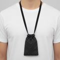 Black and white polka dot lanyard with black straps