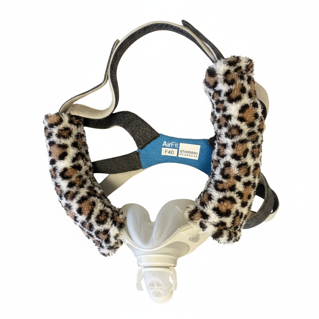 Brown Leopard Print Polar Fleece CPAP Cheek Strap Covers on F40