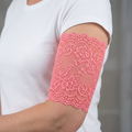 Coral lace cover on a model