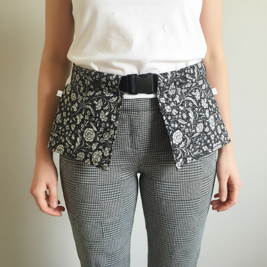 Drain pockets in black floral pattern