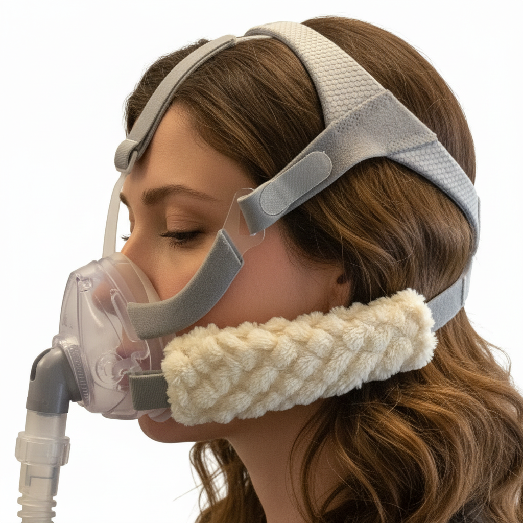 Female Model with Cream Popcorn CPAP Cover