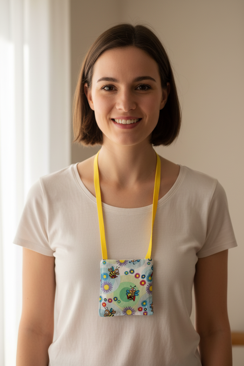 Front view - model wearing Hickman line bag on chest