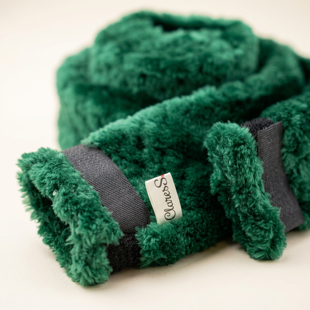 Green fleece and Hook and Loop fastening close-up
