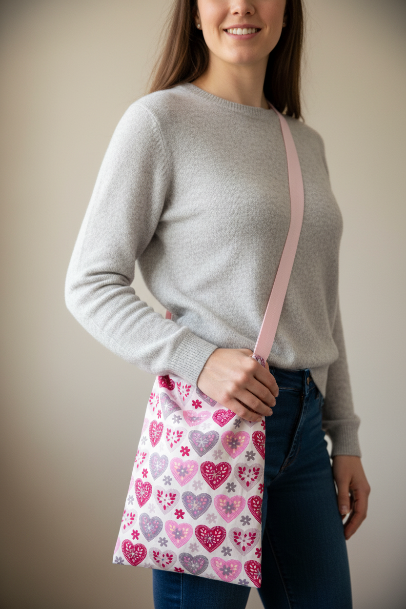 Hearts pattern syringe driver bag at hip height