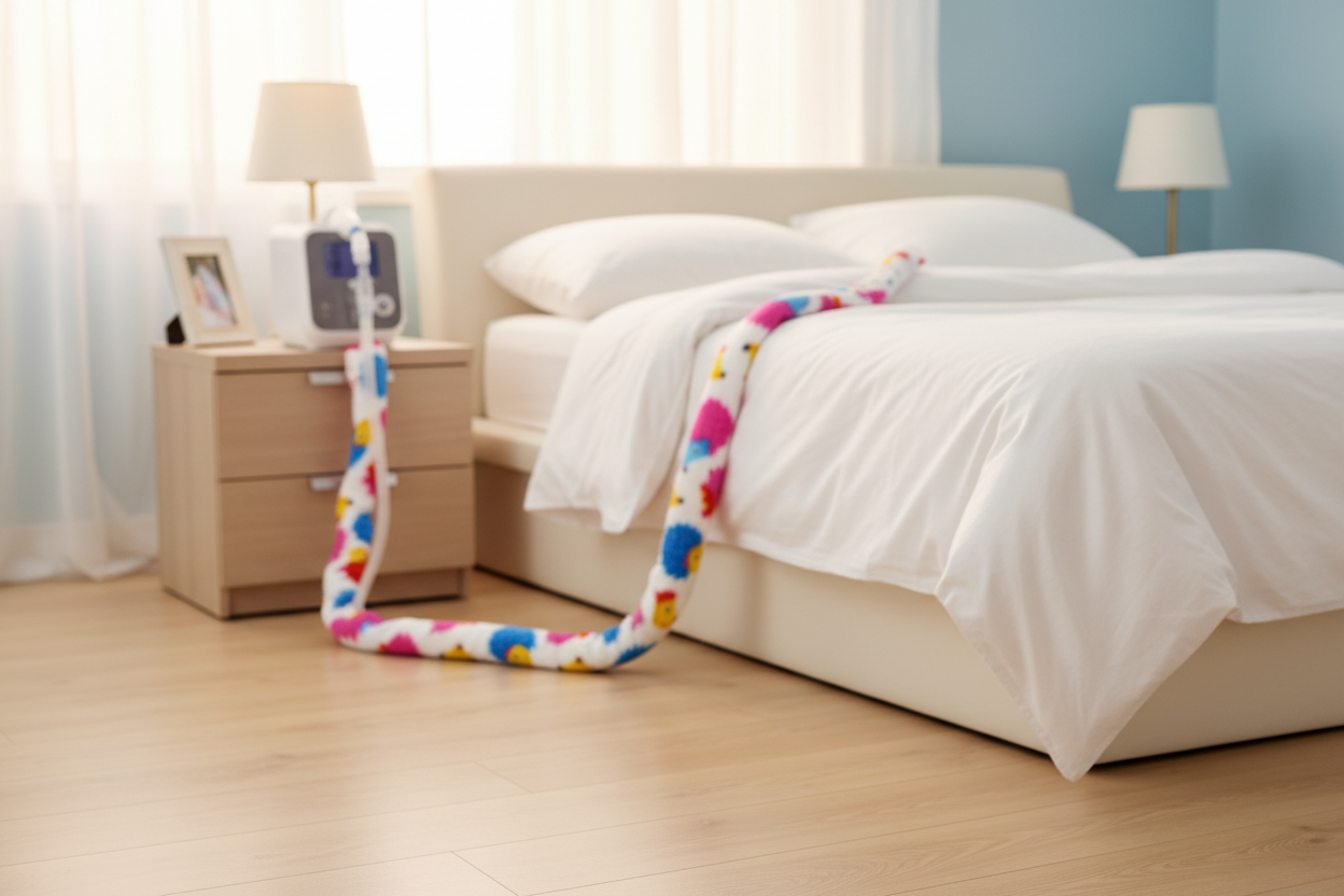 Hedgehog CPAP Hose Cover - Bedroom Scene