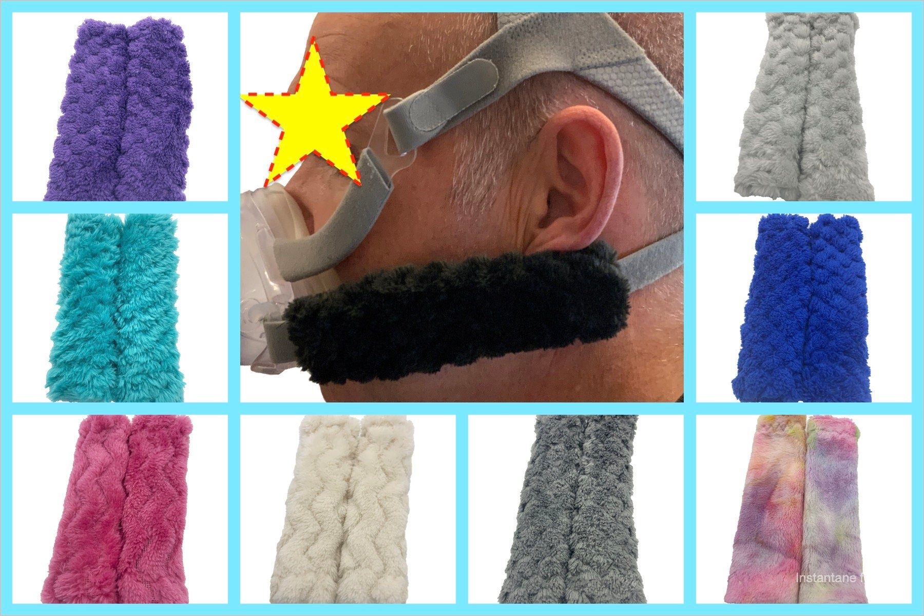 Pair of 5" Slide-on Cheek Strap Covers for CPAP BIPAP Ventilator Headgear Popcorn Fleece Variety of Colours available in store
