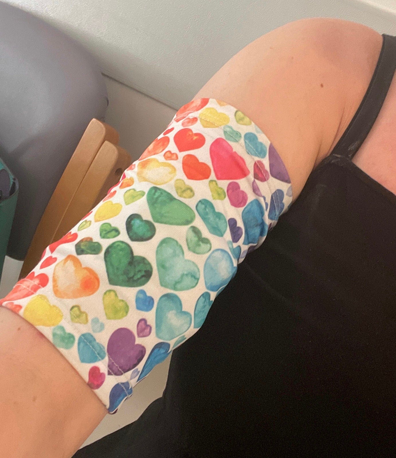 L7.5"-8" Multi Hearts Bicep PICC Line Cover Cancer Chemo Catheter Short Sleeve Cover compatible with Omnipod DASH-Glucose monitoring TPN