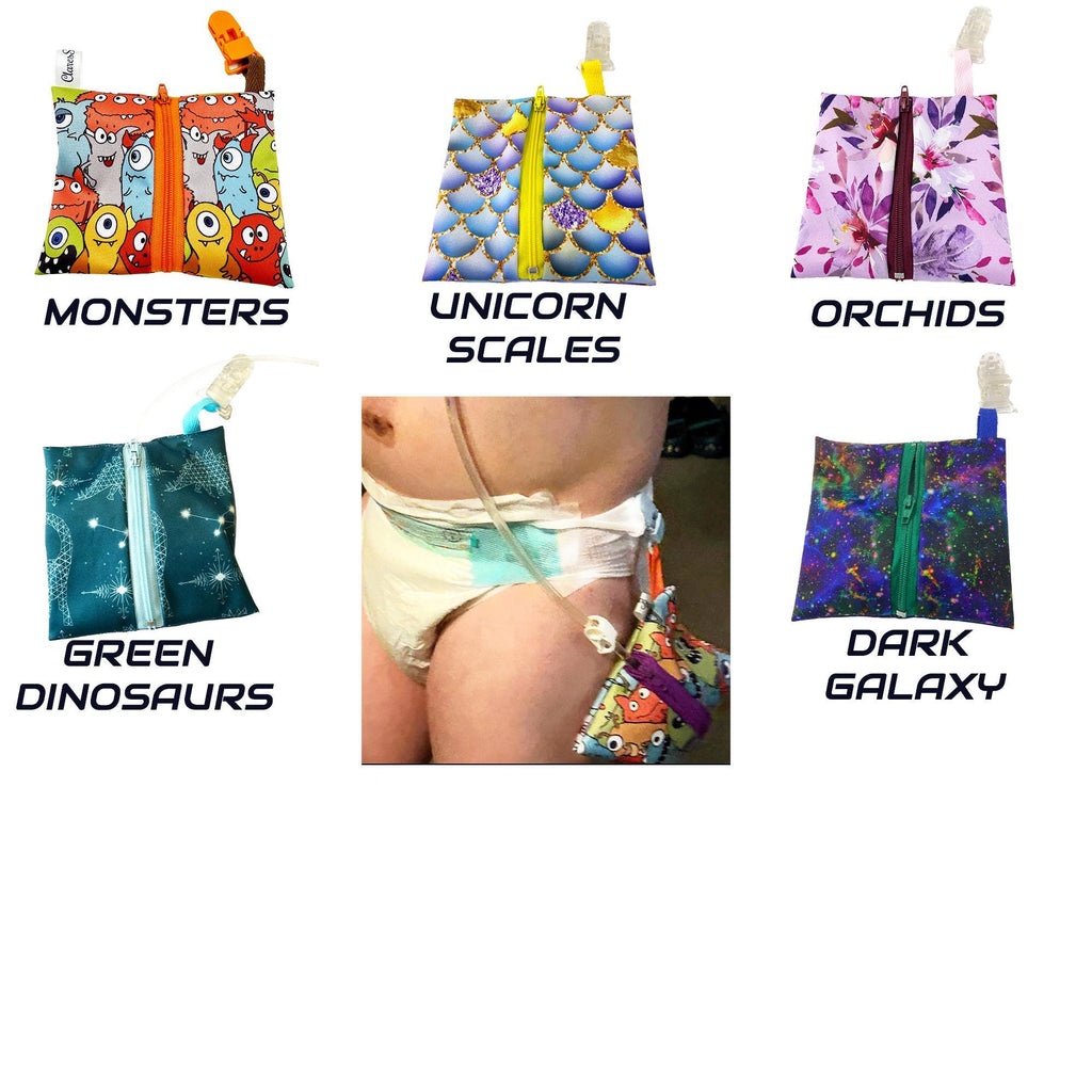 Nasal Gastric Tube, NGT, Hickman Line - Feeding Tube Tubie Pouch with Zip and Clip, Various patterns