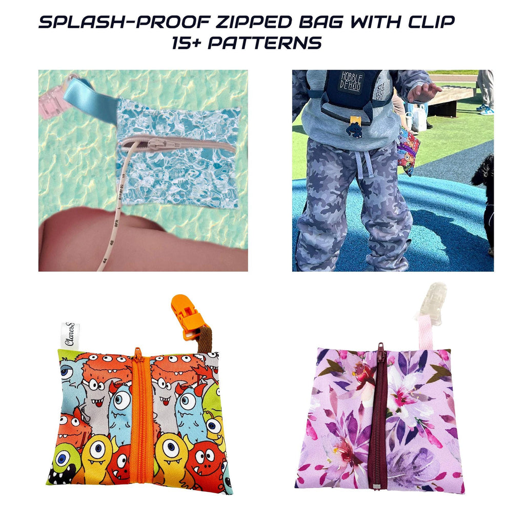 Nasal Gastric Tube, NGT, Hickman Line - Feeding Tube Tubie Pouch with Zip and Clip many patterns