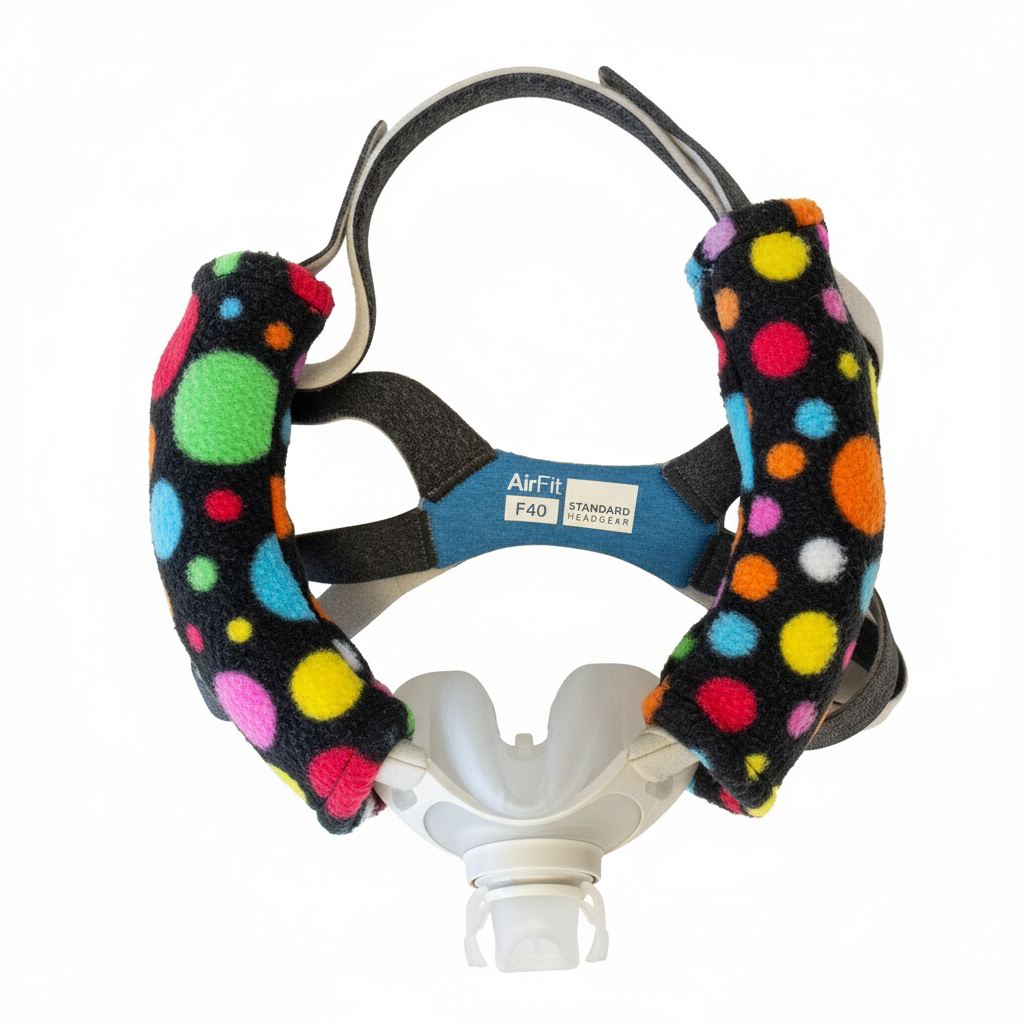 Large Multicolored Spots on Black CPAP Cheek Strap Covers