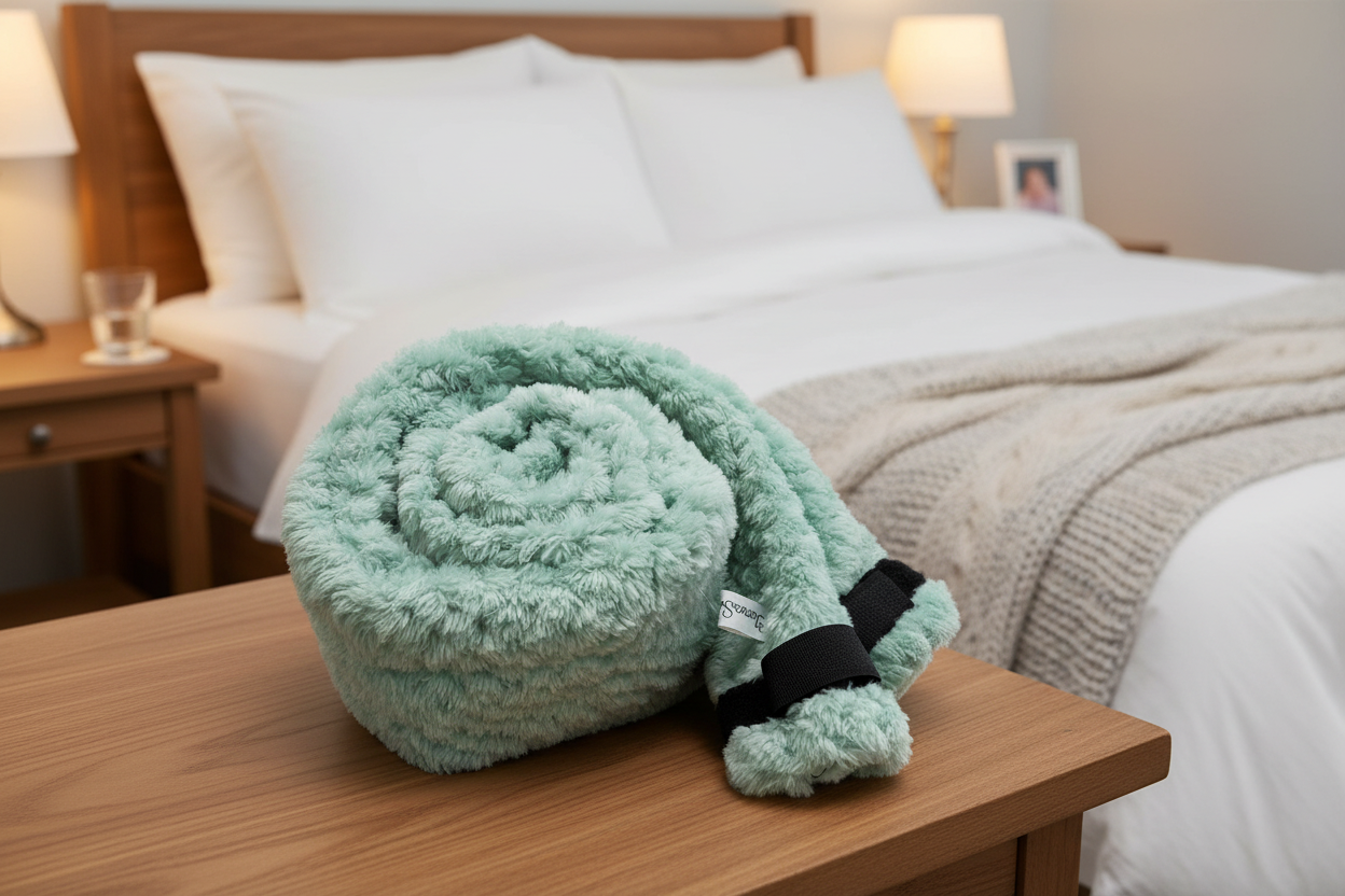 Mint CPAP Hose Cover – Spiral Layout Bedroom Scene