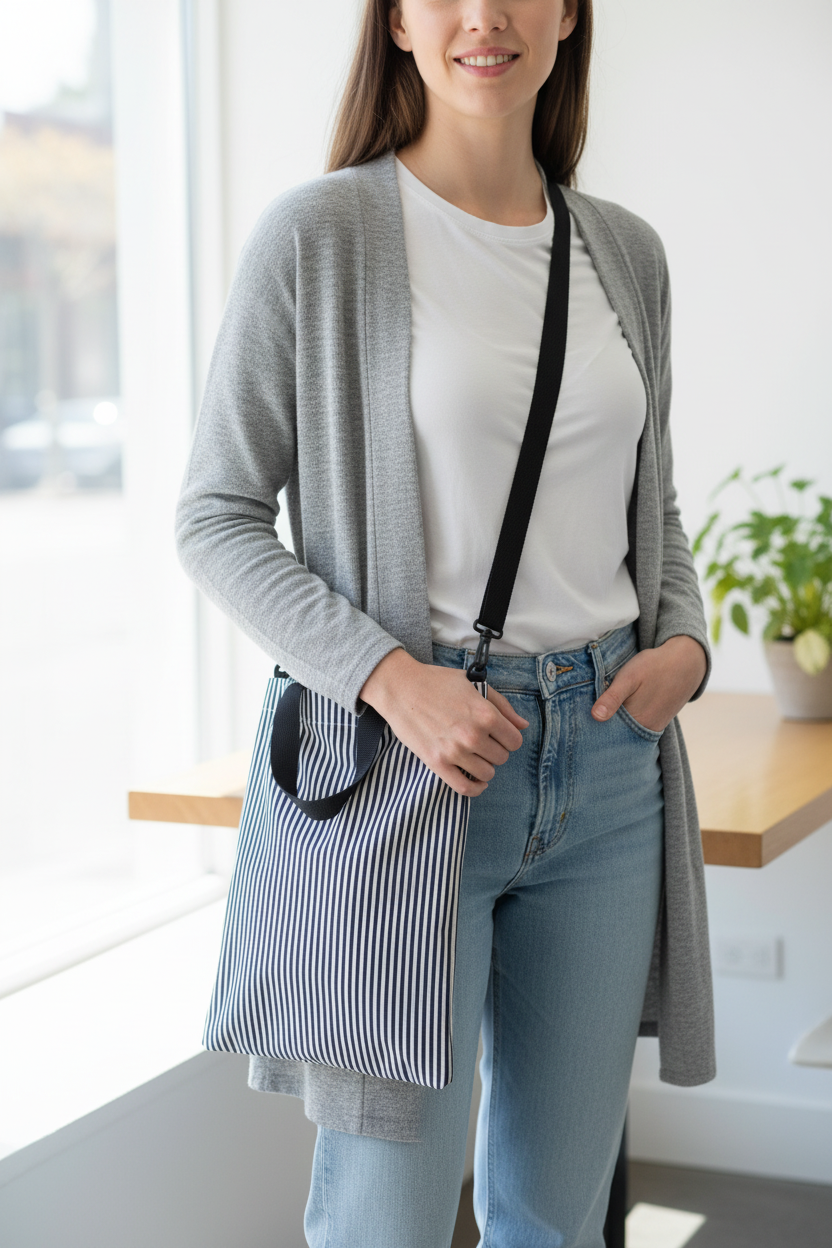 Navy Stripe Hickman Bag - Crossbody Model