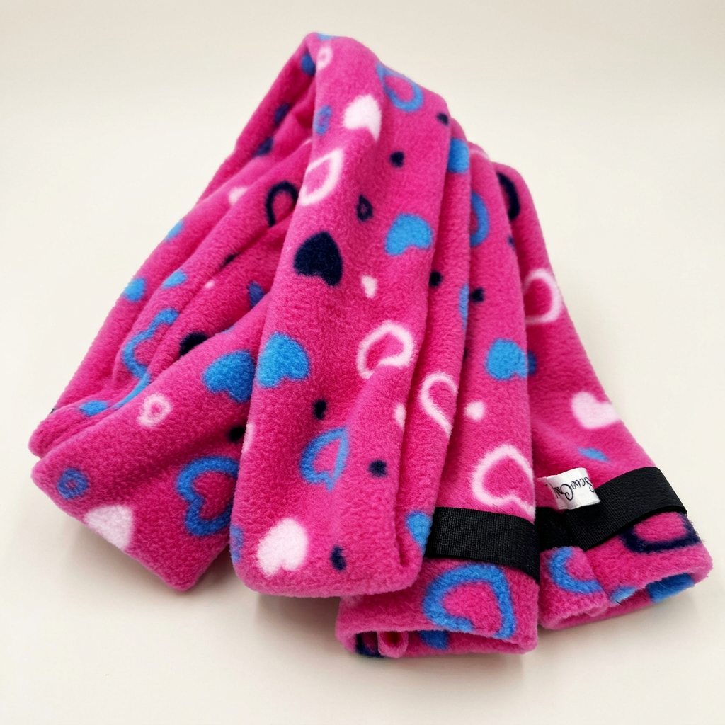 Pink hearts fleece hose cover, professional studio edit