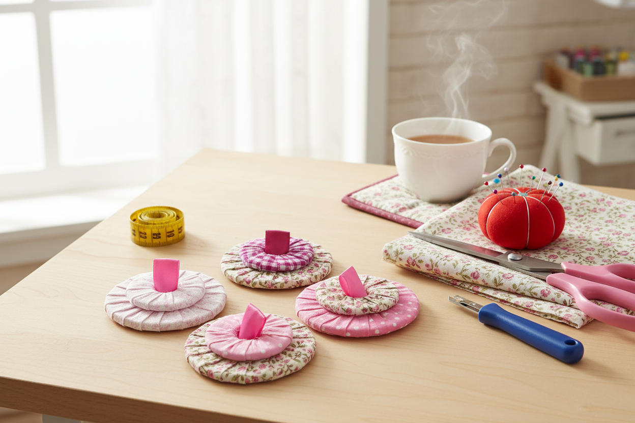 Pink Sewing Weights with Different Props