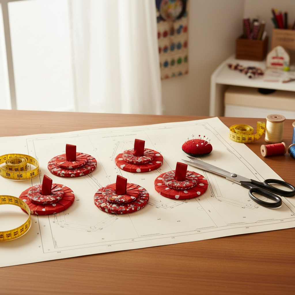 Red Weights Sewing Scene