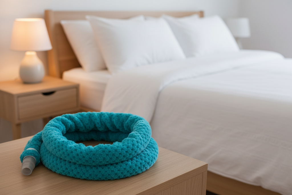 Royal Blue CPAP Hose Cover – Teal Layout Bedroom Scene