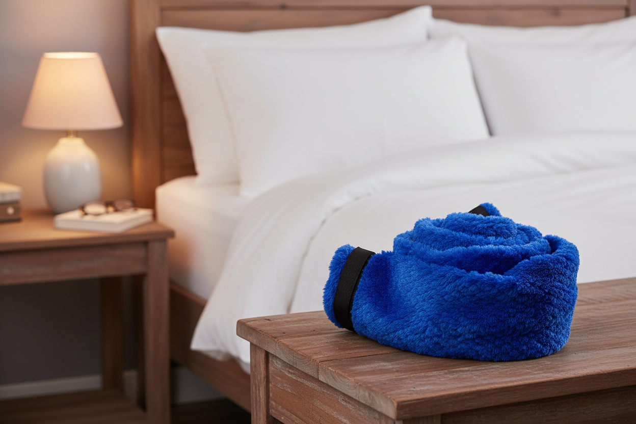 Royal Blue Popcorn Fleece CPAP Hose Cover – Bedroom Scene