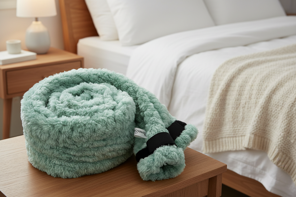 Teal CPAP Hose Cover – Spiral Bedroom Scene