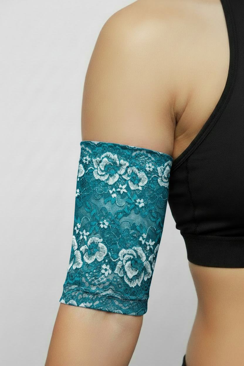 Teal Floral Lace PICC Cover on Model