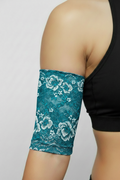 Unlined Teal Floral Stretch Lace Arm Sleeve Cover 6.5" Long