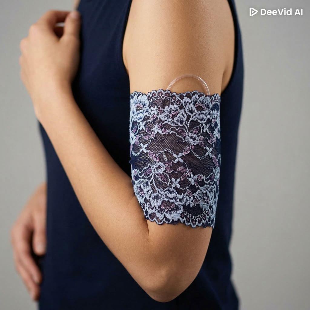 Unlined Purple & Blue Floral Stretch Lace Arm Sleeve Cover 6.5" Long