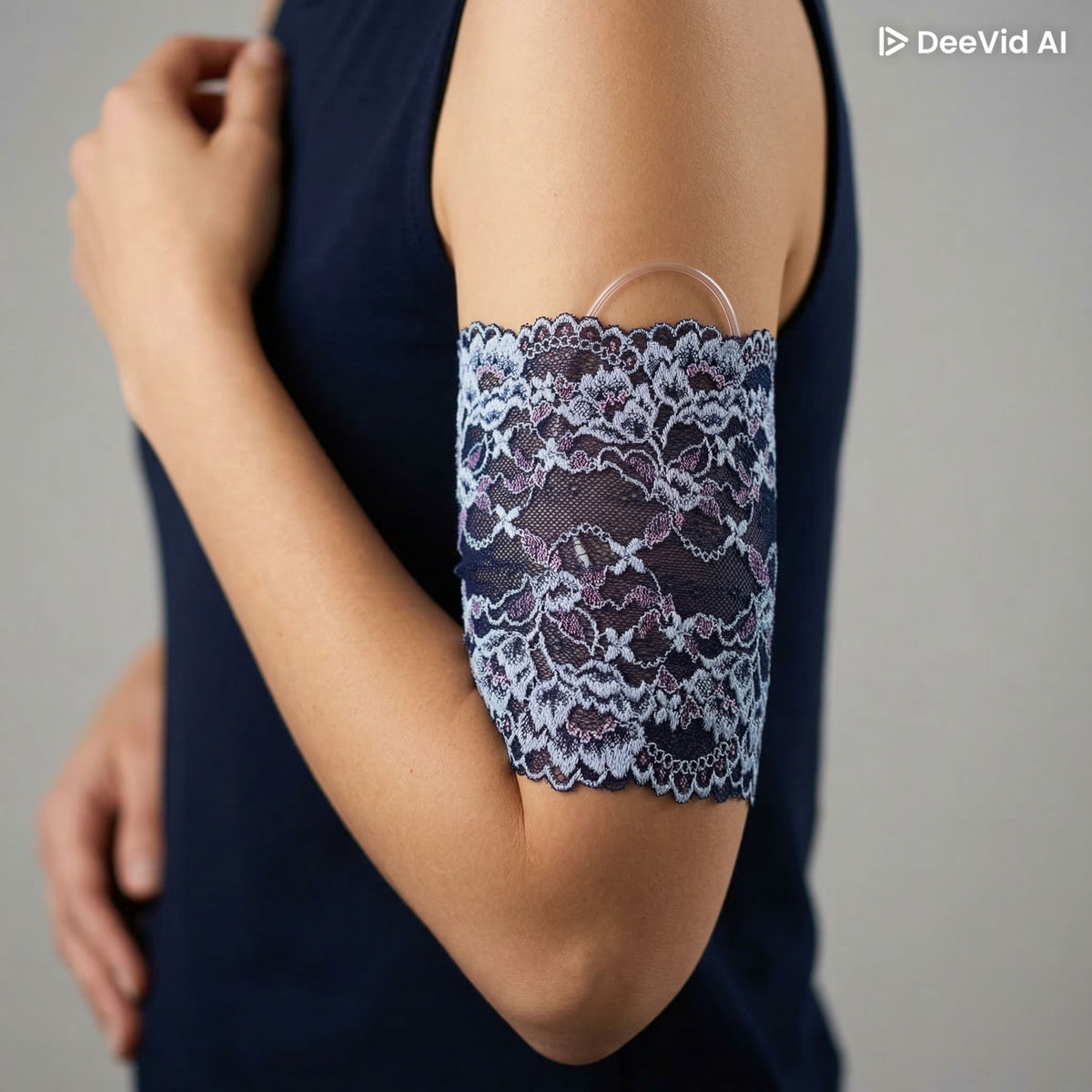 Unlined Purple & Blue Floral Stretch Lace Arm Sleeve Cover 6.5" Long