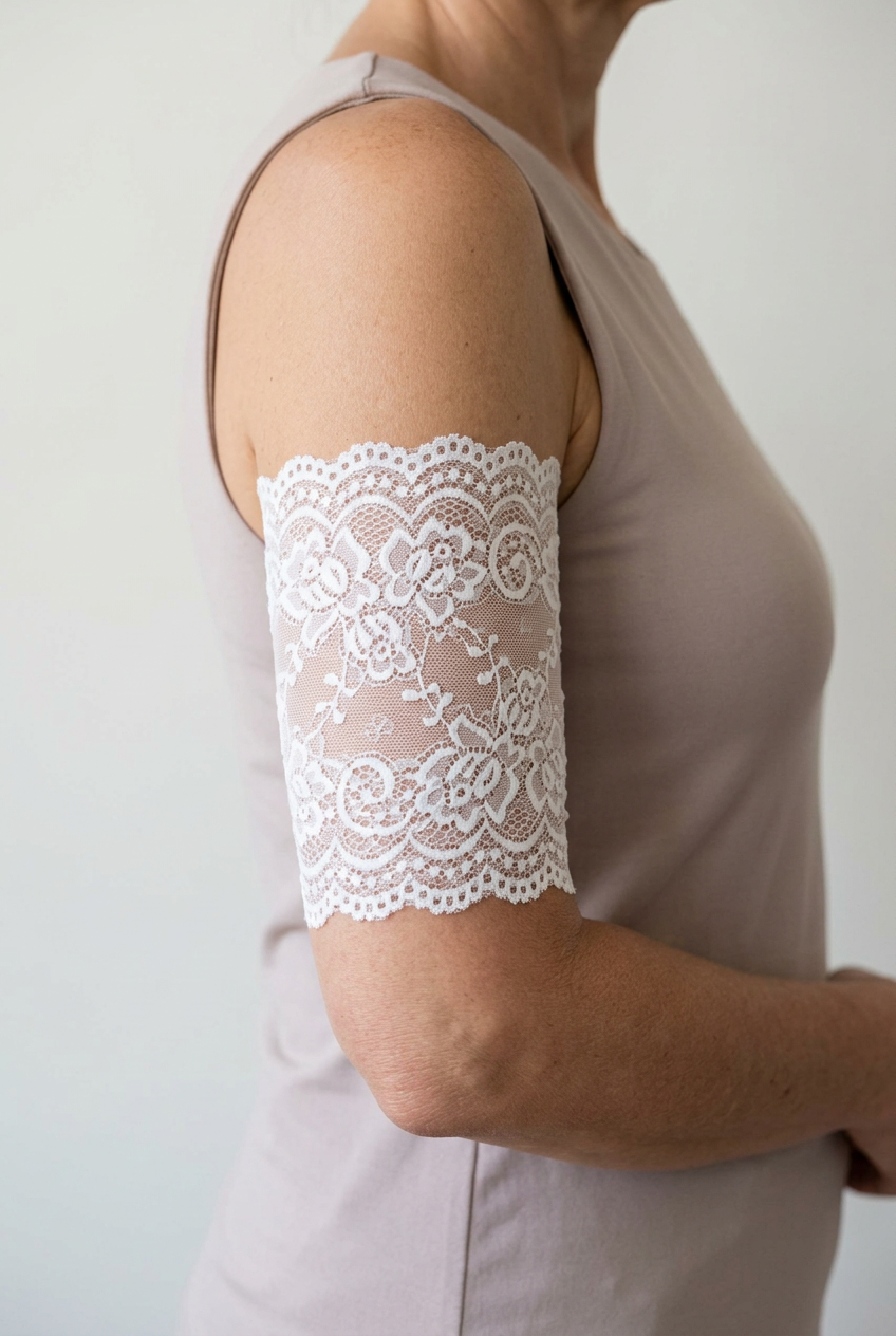 White 6-inch lace PICC cover on a model
