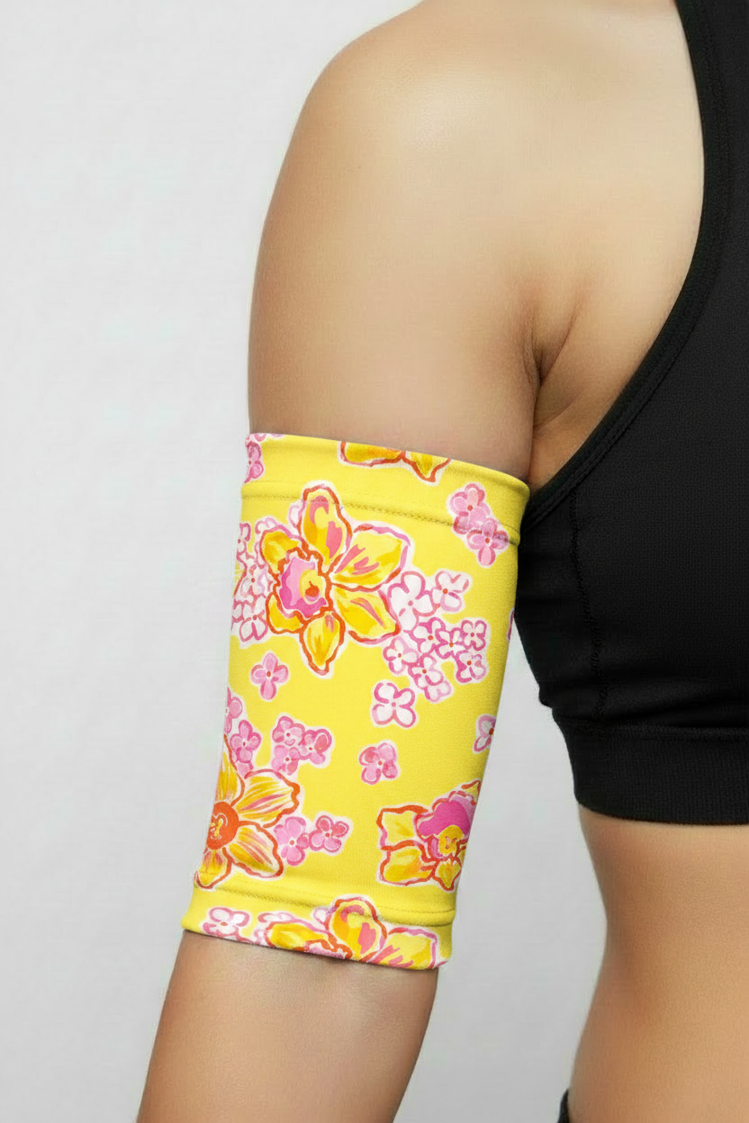 Yellow floral PICC cover on model